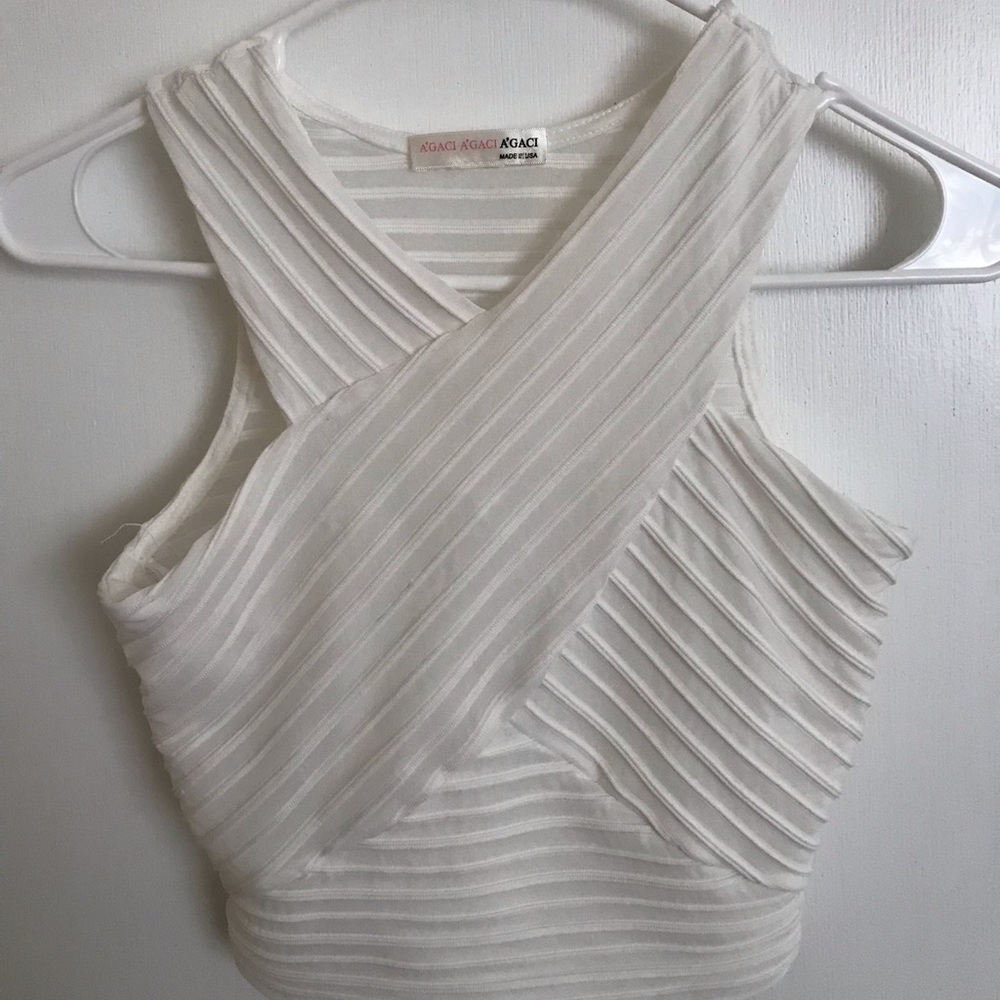 Agaci Wrap Style Crop Top (Sheer White)
